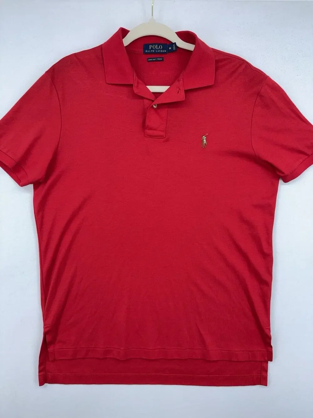 Polo Ralph Lauren Men’s Medium Red Pin Soft Touch Polo Shirt Short Sleeve EUC